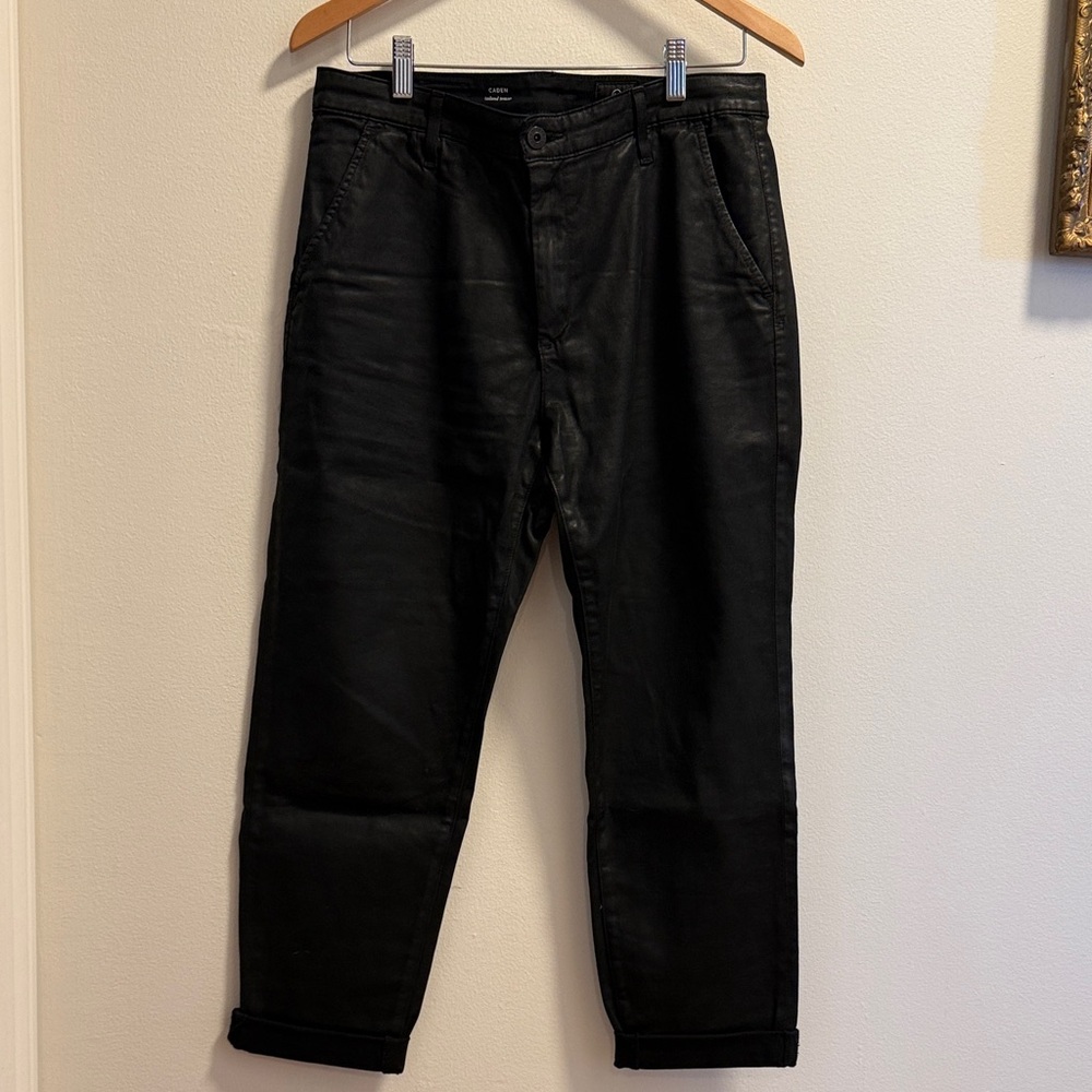 AG Wax Coated Black Cropped Ankle Jeans